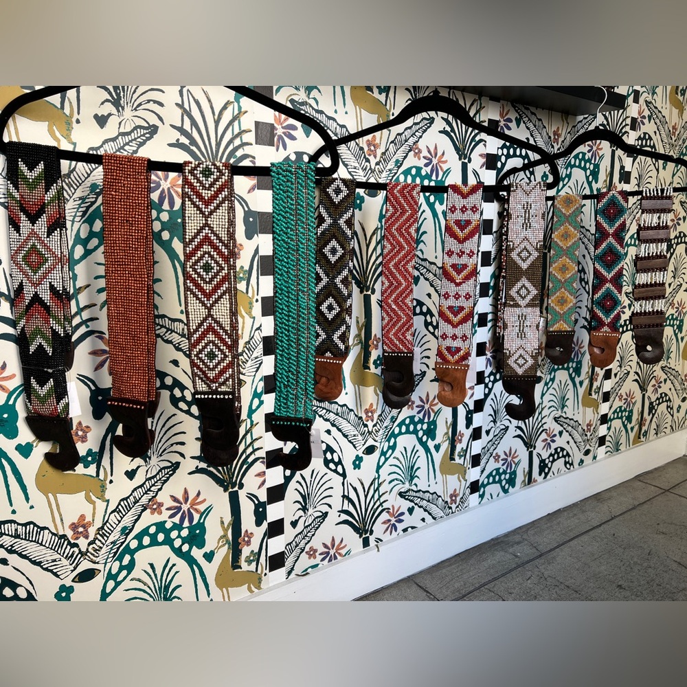 A-F Beaded Belt Handcrafted with Wooden Buckle